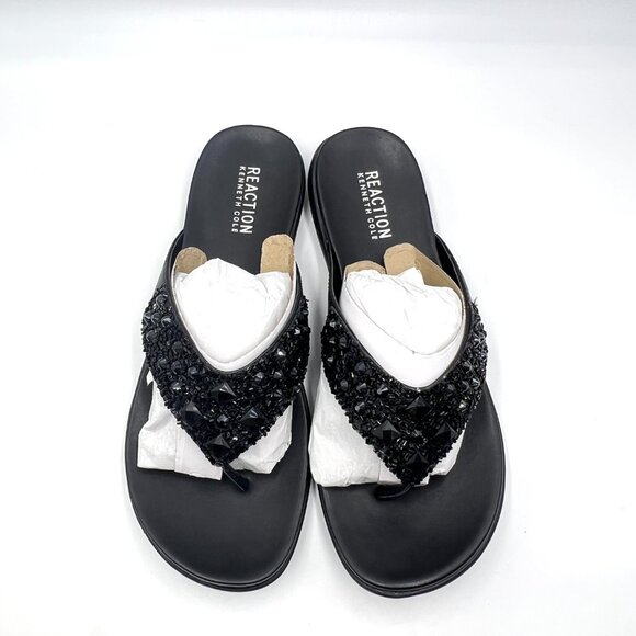 Kenneth Cole Reaction Size 9.5 Glam-Athon Black Jeweled Slides Sandals Shoes - Picture 3 of 13